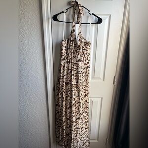 Monteau Cream Halter Maxi Dress with Brown Animal Print